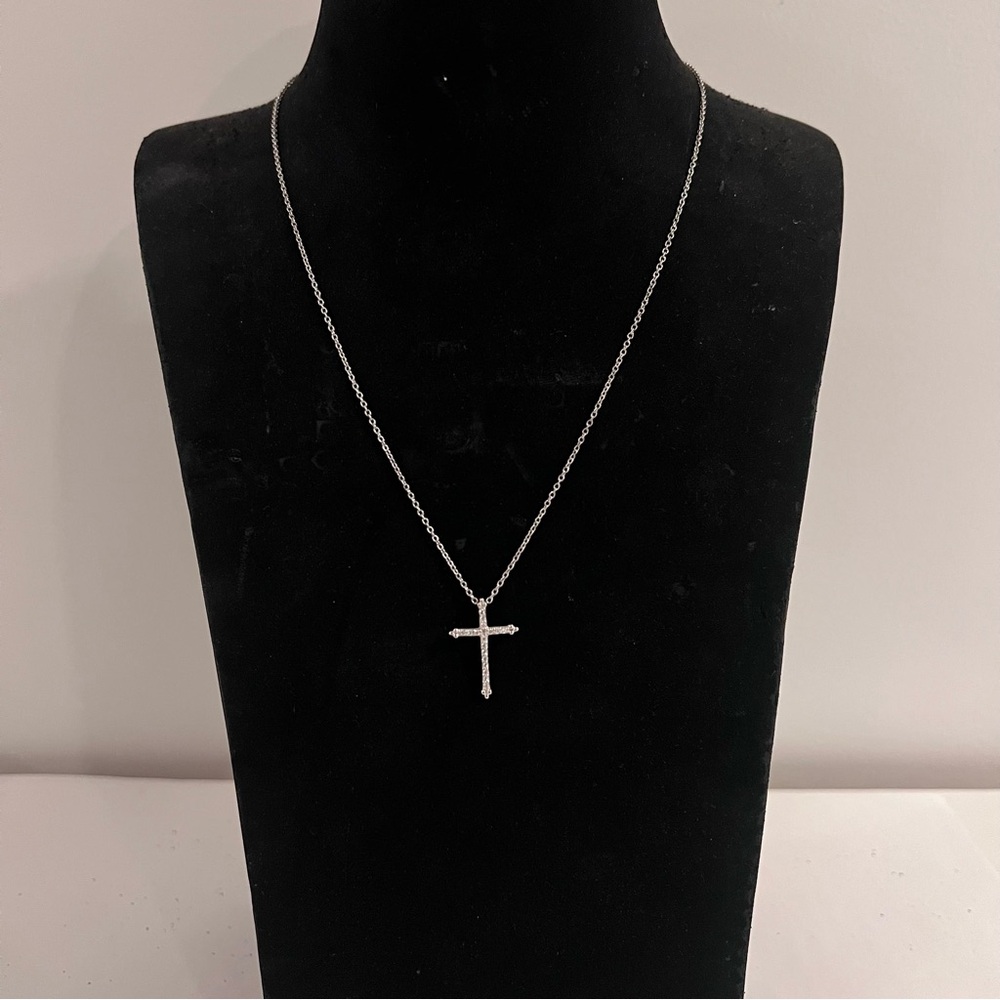 NEW Diamonique Silver Diamond Cross Pendant Necklace